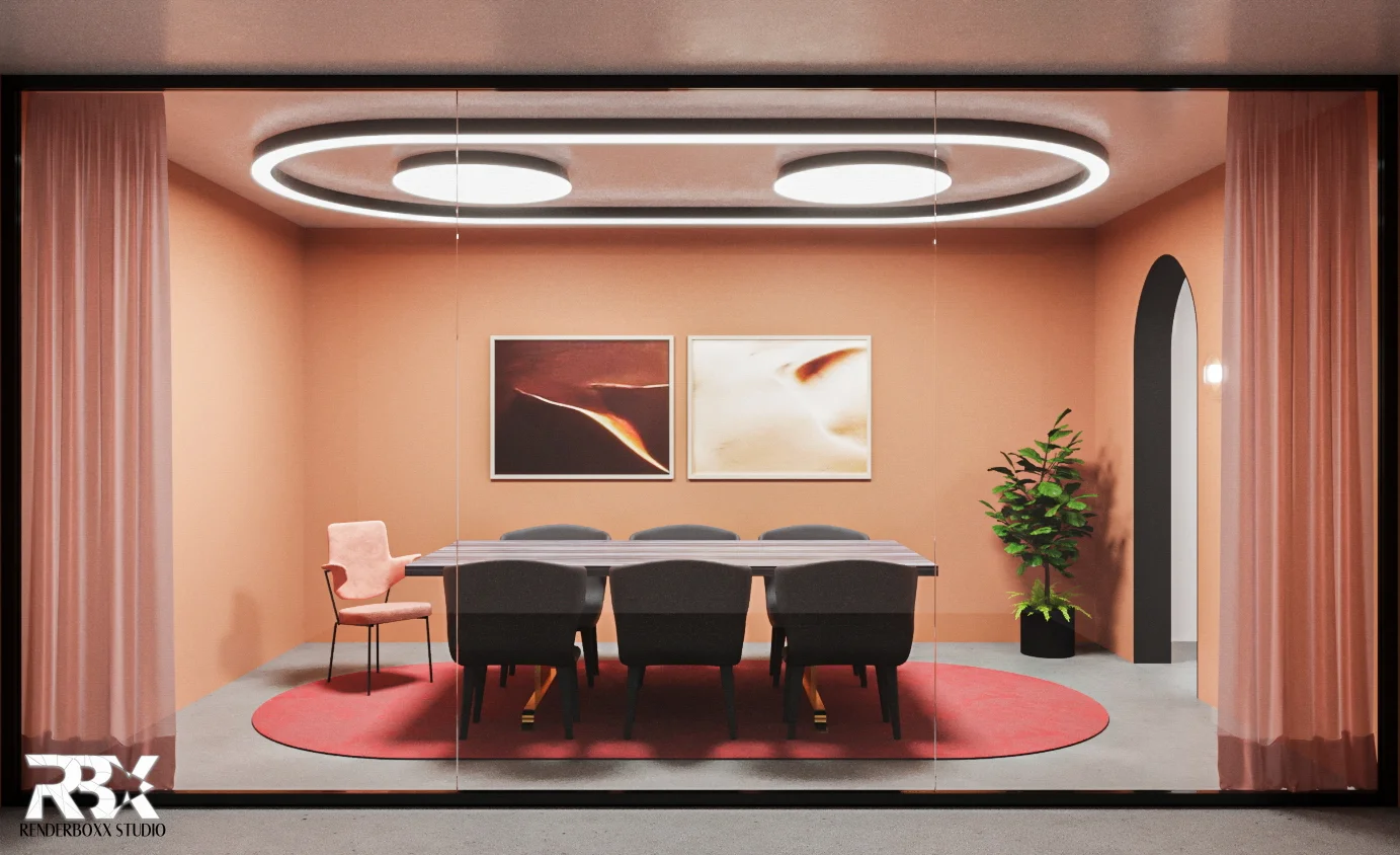 Meeting room interior design ideas with pink and red cream color combination